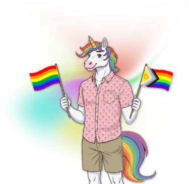 LGBT unicorn holding pride flags