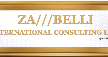 Zambelli International Consulting LLC logo with gold text in a professional gold border frame.