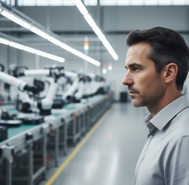 Consultor operativo observando directamente la operativa industrial