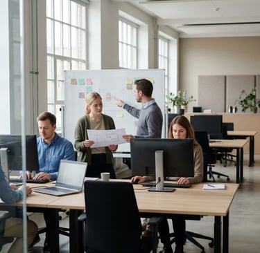 Equipo trabajando con normalidad durante proceso de consultoría operativa