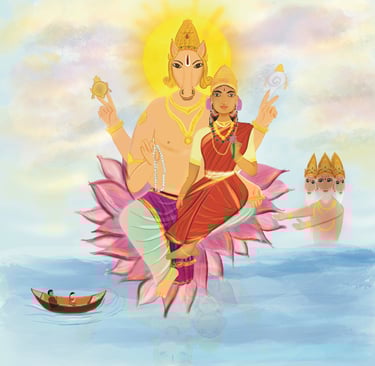 Lord Hayagriva illustration that is found as is, on Family tunes' book, 'My First Shloka Book - vol