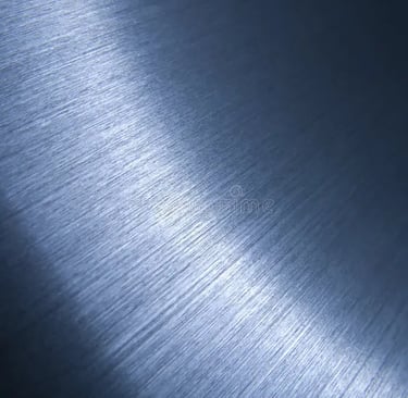Brushed blue metal surface with a polished steel texture and reflective light gradient.