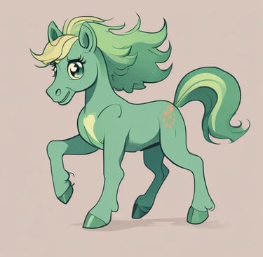 An AI image of a greenish horse