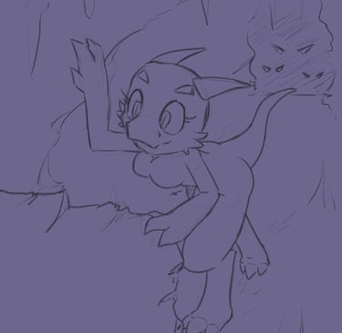A sketch of a female kobold exploring a cave