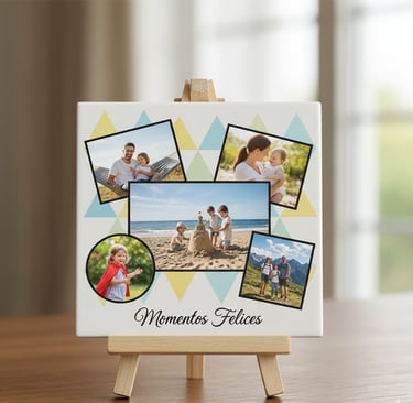 azulejos personalizado con fotografías y fondo geométrico