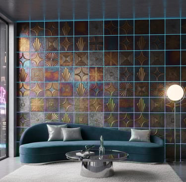 Casa decorada con azulejos estilo retro-futurista 