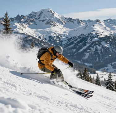 person in orange jacket and black pants riding ski blades on snow covered mountain during daytime