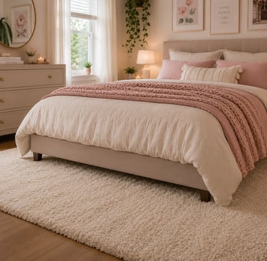 cute bedroom rug ideas with cream plush rug extending past bed frame
