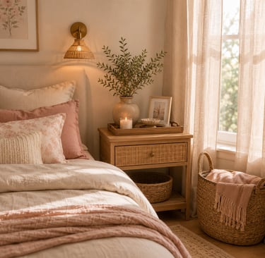  feminine bedroom natural materials ideas with rattan wood seagrass and linen