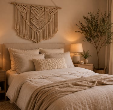 cute bedroom wall decor ideas above bed with macrame wall hanging