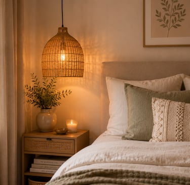 cute bedroom lighting ideas with rattan pendant lamp and warm light
