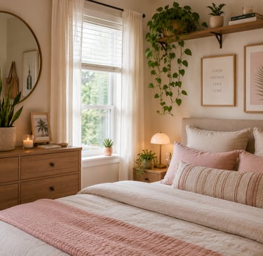 cute bedroom plant ideas with pothos on shelf snake plant on dresser and succulent
