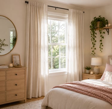cute bedroom curtain ideas with floor length linen curtains hung above window