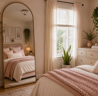 cute bedroom mirror ideas with arched floor mirror reflecting natural light