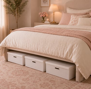 feminine bedroom under bed storage ideas with white flat storage boxes with lids