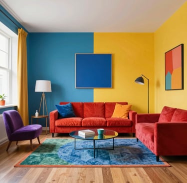 A chaotic color scheme with too many colors clashing in one room, showing visual imbalance