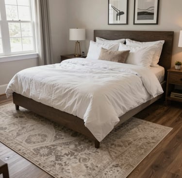 Small upgrades like new bedding and rug transforming room look.