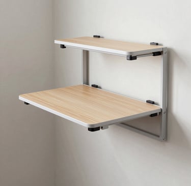 A foldable wall mounted desk being opened and closed, demonstrating flexible use of space in a small