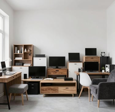 Overcrowded room filled with too much furniture compared to a clean minimal version