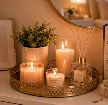 girly bedroom candle decor ideas with cluster styling on tray