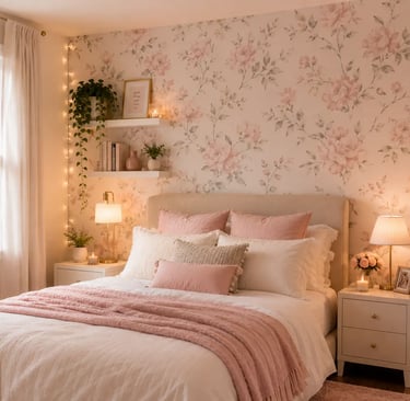 girly bedroom wallpaper ideas with peel and stick floral accent wall