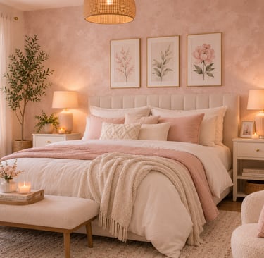 pastel bedroom limewash paint ideas with textured blush wall showing depth in natural light