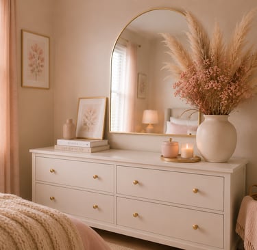 pastel bedroom dried flower ideas with pampas grass and dried pink flowers in ceramic vase