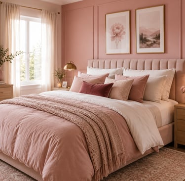 pink bedroom bedding ideas with layered blush duvet and velvet pillows