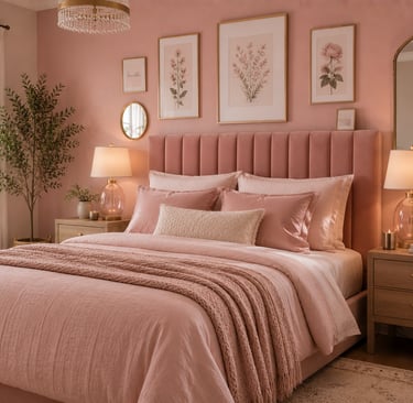 pink bedroom headboard ideas with upholstered velvet headboard