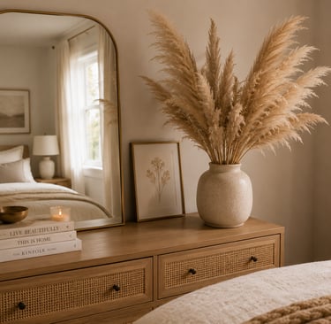 cute bedroom dried flower ideas with pampas grass in ceramic vase