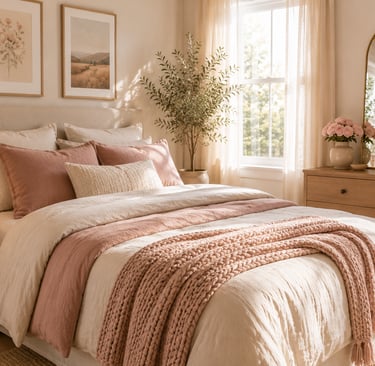 feminine bedroom bedding ideas with layered linen duvet velvet pillows and knit throw