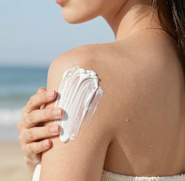 a person holding a bottle of sunscreen in their hand