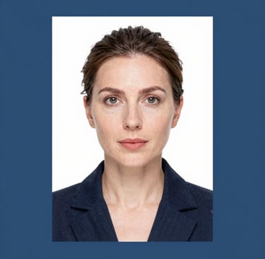 Portrait of a thoughtful woman smiling gently in a natural light setting.