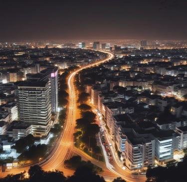 a yellow and green vehicle driving down a street