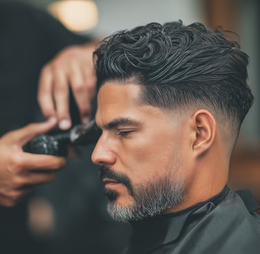 Man getting hair syled