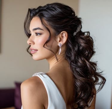 Half up half down wedding guest hairstyle soft curls