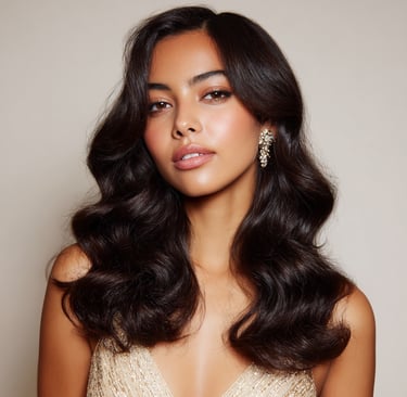 Soft Hollywood waves wedding guest hairstyle glossy finish