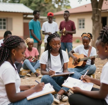 An image capturing a founder engaging youth in a lively discussion about safe communities.