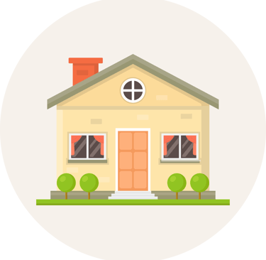 a house with a house with a red door and a green door