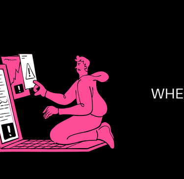 graphic image of person trying to naviagte between screens with the text where at the end