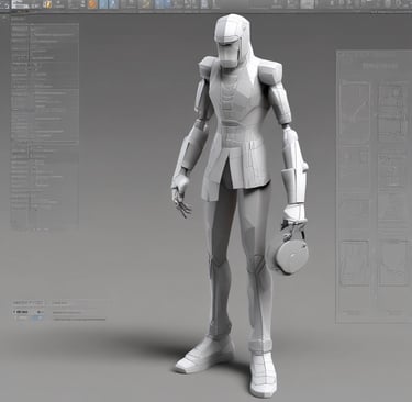 Team members collaborating around a table covered with design drafts and coffee cups.