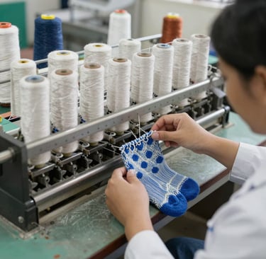 Stacks of boxed socks ready for export with clear labeling and branding