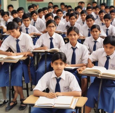 Students engaged in a small group session with attentive tuition teachers at Sarthak Tuition Classes.