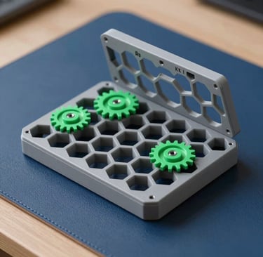 Close-up of a custom ergonomic wrist support made with high-precision 3D printing, showcasing sleek industrial design.