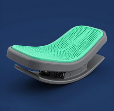 Side view of a sleek, custom hardware accessory designed to fit perfectly to the user's body, with futuristic design elements.