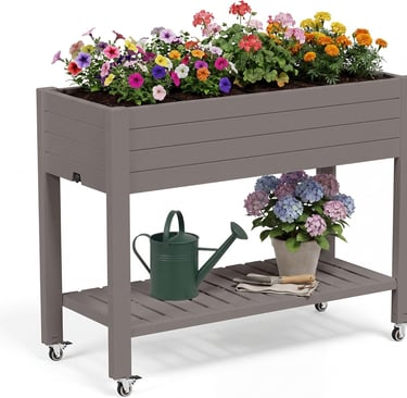 Fancyango Resin 33.7h Tall Raised Garden Bed Outdoor with Wheels