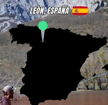 Mapa de León junto a un guía de pesca