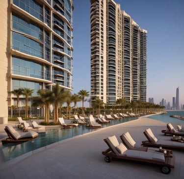 A sleek modern villa with large glass windows and a landscaped garden under a clear blue sky.