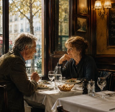 La Promesse, nouvelle de Laure Nofel : un homme et une femme déjeunent ensemble dans un restaurant.