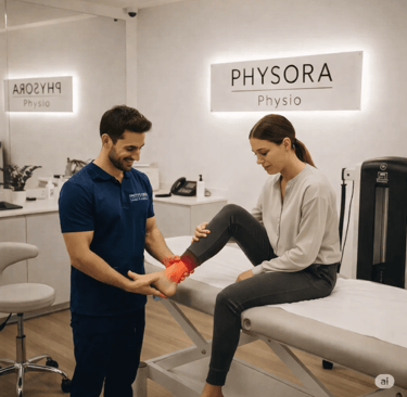 Physiotherapist providing ankle pain relief through manual therapy and rehabilitation